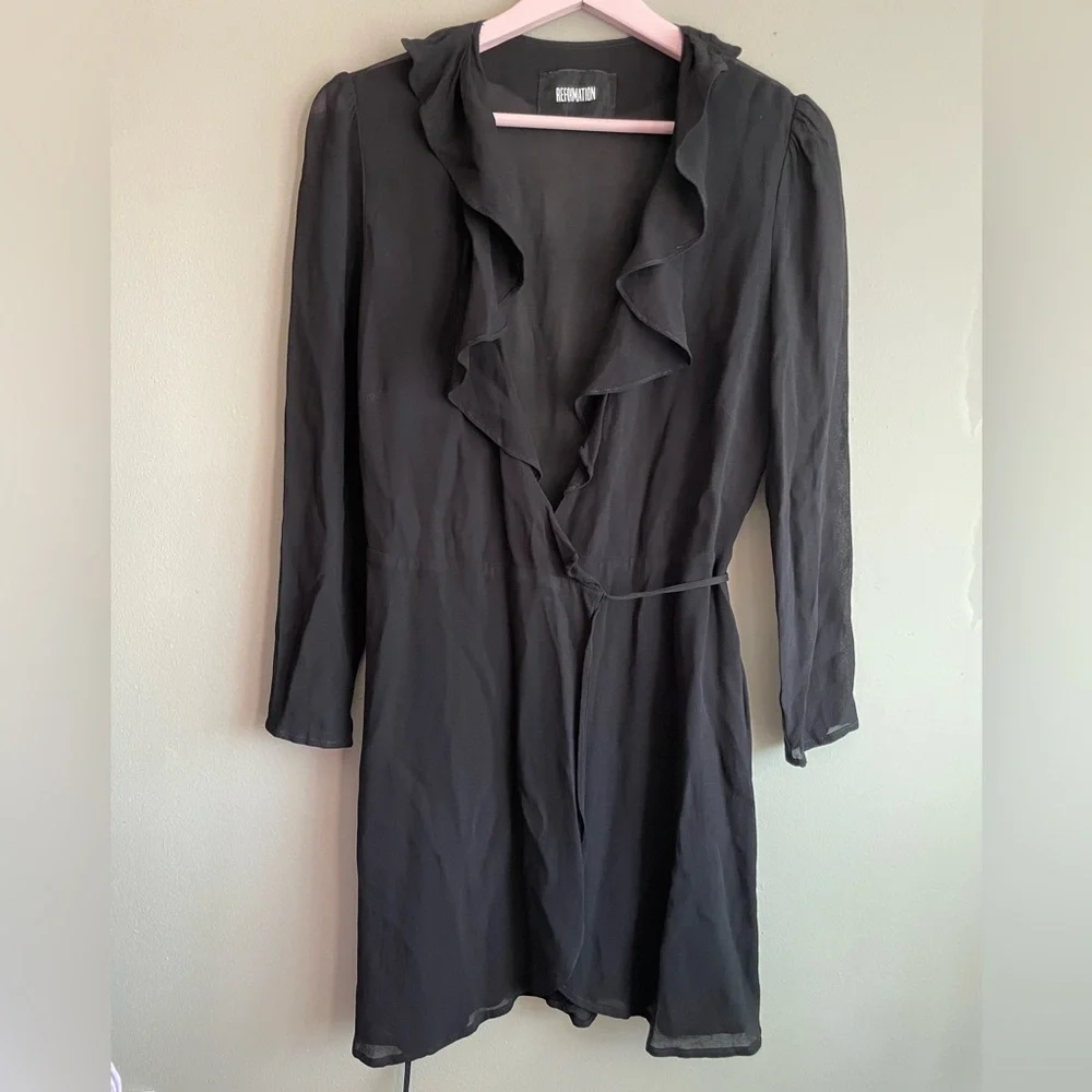 Reformation Black Ruched Sheath Dress - Picture 2 of 9